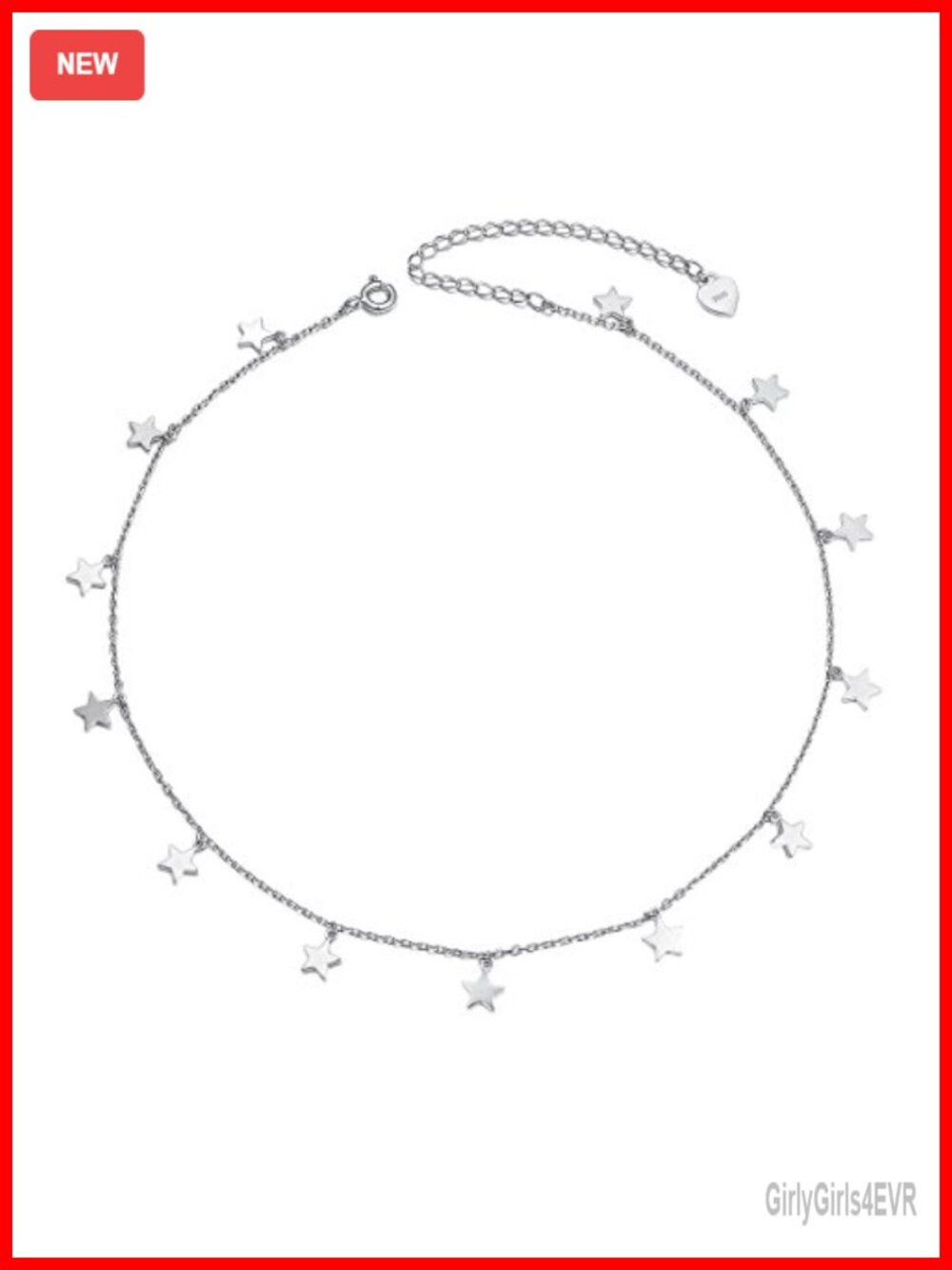 Sterling Silver Star Pendant Choker Necklace 13+3 Inch Chain